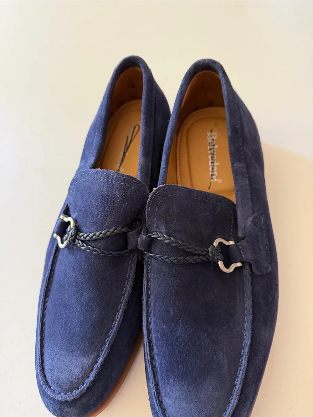 Belvedere Navy Suede Braided Bit Loafers Sz 10D.  New. Tub4
